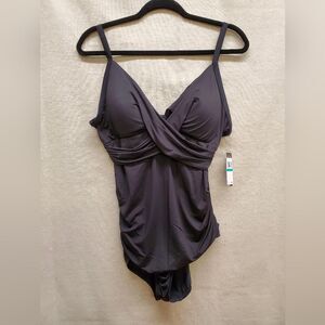 Jantzen Size 16 Black One Piece Wrap Front Padded Swimsuit
